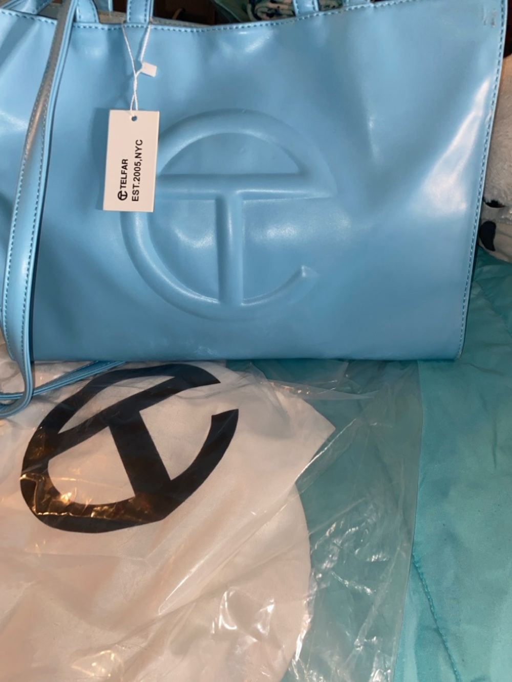Telfar Sky Blue Shopping Tote with Embossed Logo